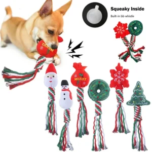 Christmas Squeaky Chew Toy – Cotton Ropes for Puppies & Cats