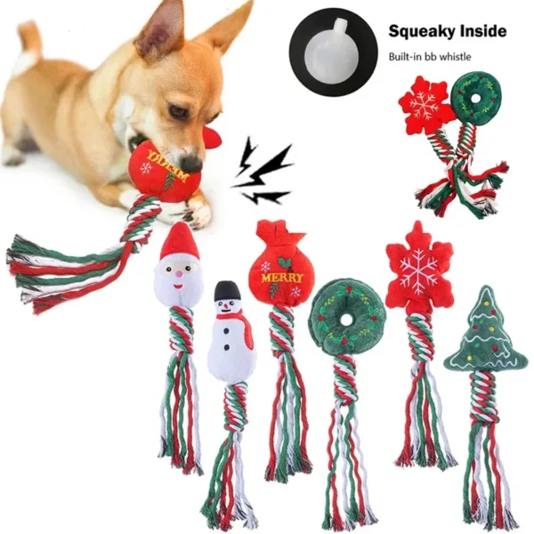 Christmas Squeaky Chew Toy – Cotton Ropes for Puppies & Cats