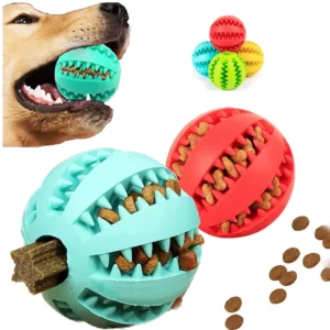 Interactive Rubber Dog Toy Ball Chewing Tooth Cleaning and Treat Feeder